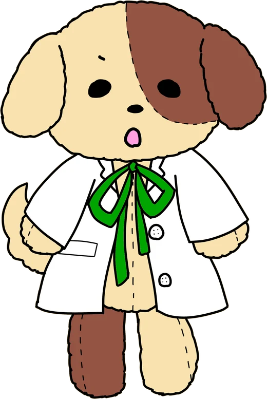 驚いた表情の犬のマスコット