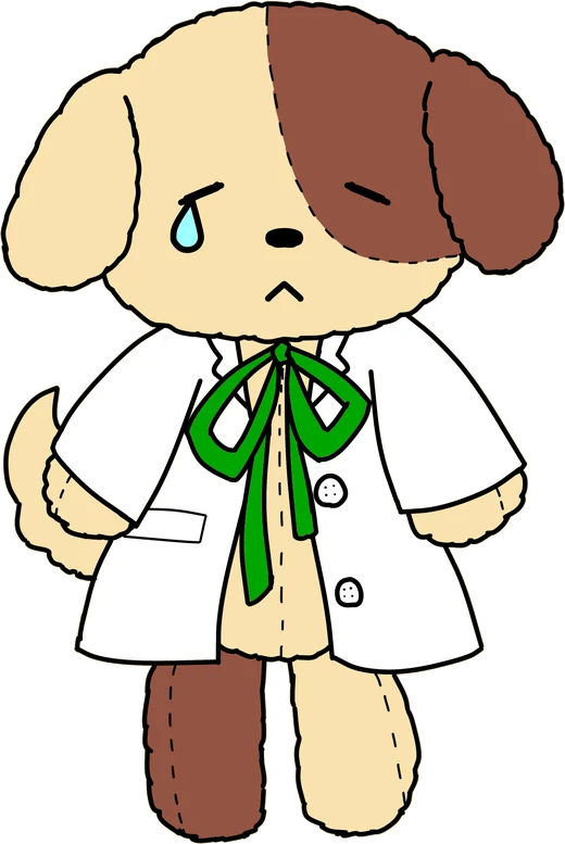 困った表情の犬のマスコット